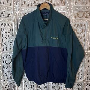 Nautica Pullover Jacket Mens Blue Green Color Block Half Zip Windbreaker Vintage
